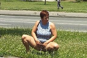 Woman with Short Hair Peeing