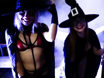 Two Witches in Lingerie Come to Visit You. Trick or Treating? ;-D Scarlet and Her Friend Know How to Celebrate Halloween ^^.