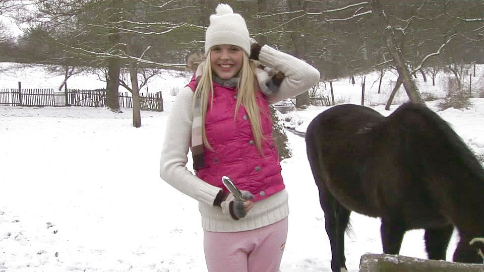 Mia Angelo Was Out Playing in the Snow but Came in to Masturbate