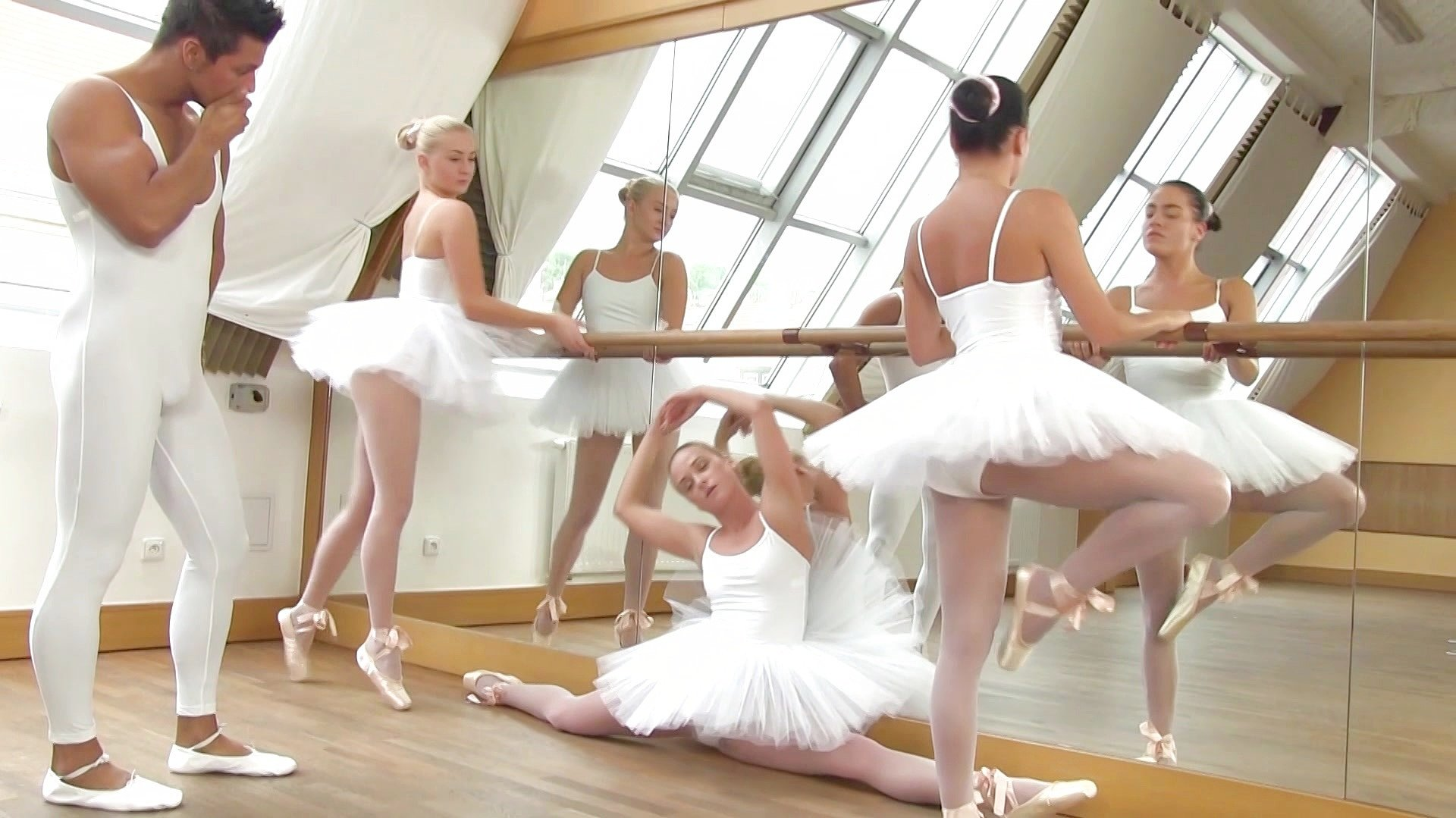 Three Teen Ballerinas Line Up in Tutus to Take New Dancers Cumshots