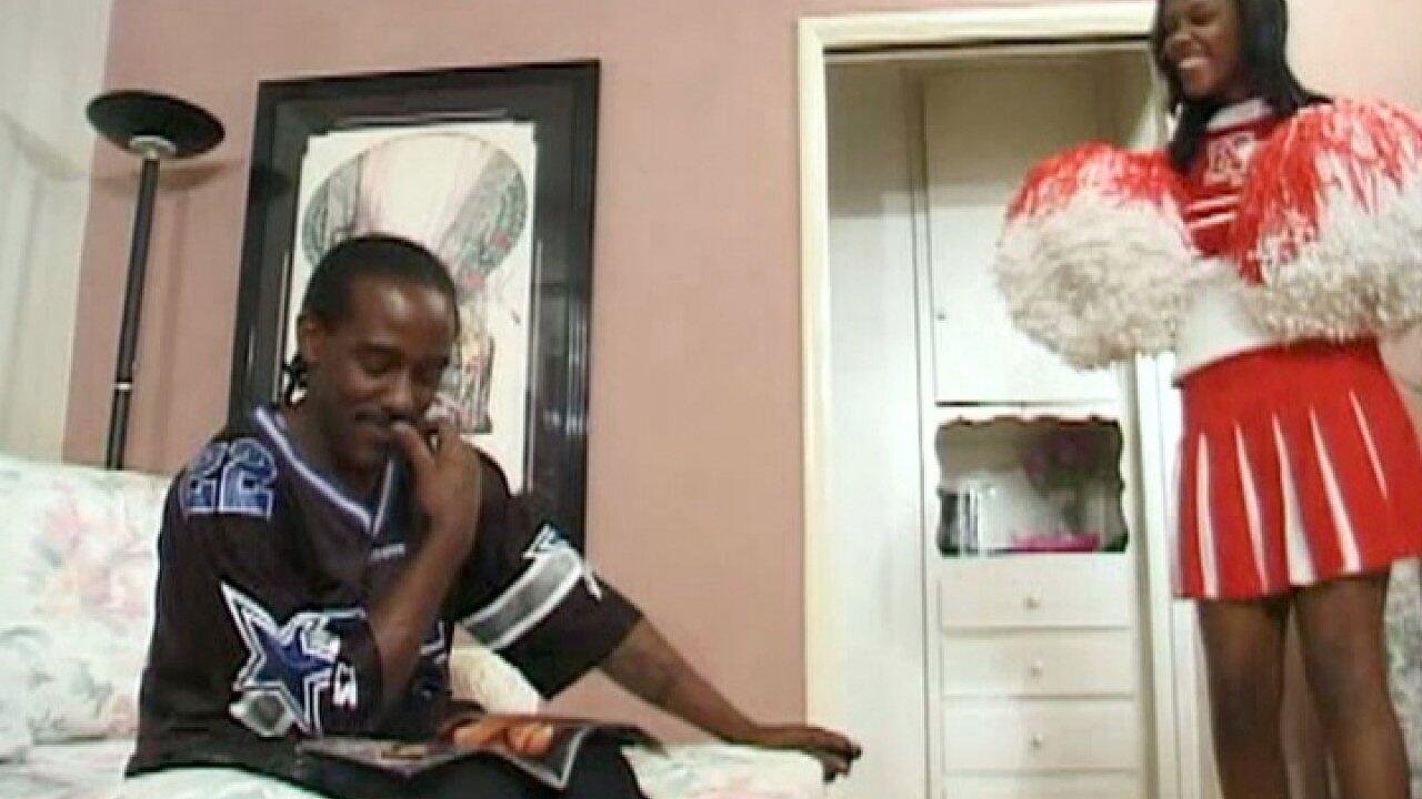 Black Cheer Leader Fucks in Her Uniform and Gets a Facial