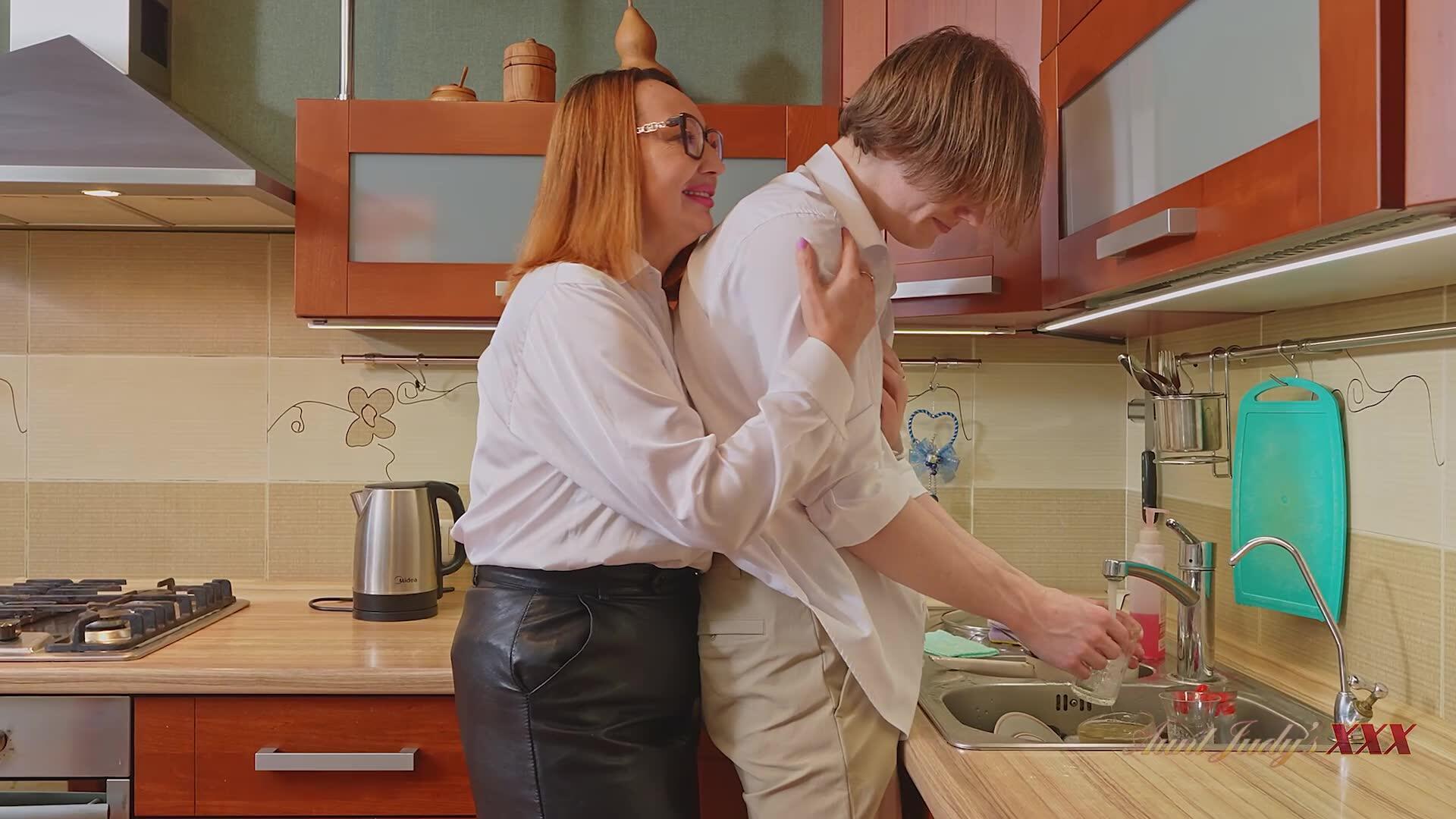 Tatia's Stepson Helps With The Dishes And Provides Some Dick