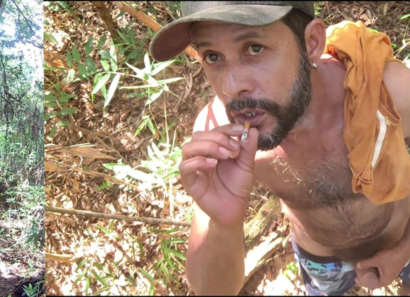 Redneck Smoking In Woods And Jerk Off At Home