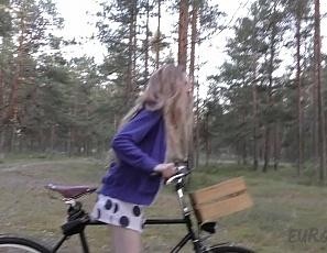 Areana Fox Riding a Bicycle Nude in the Forest and Masturbating with a Dildo Outdoors