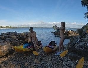 On Vacation with Mira and Kristina Naked Kayaking and Hiking on a Deserted Island
