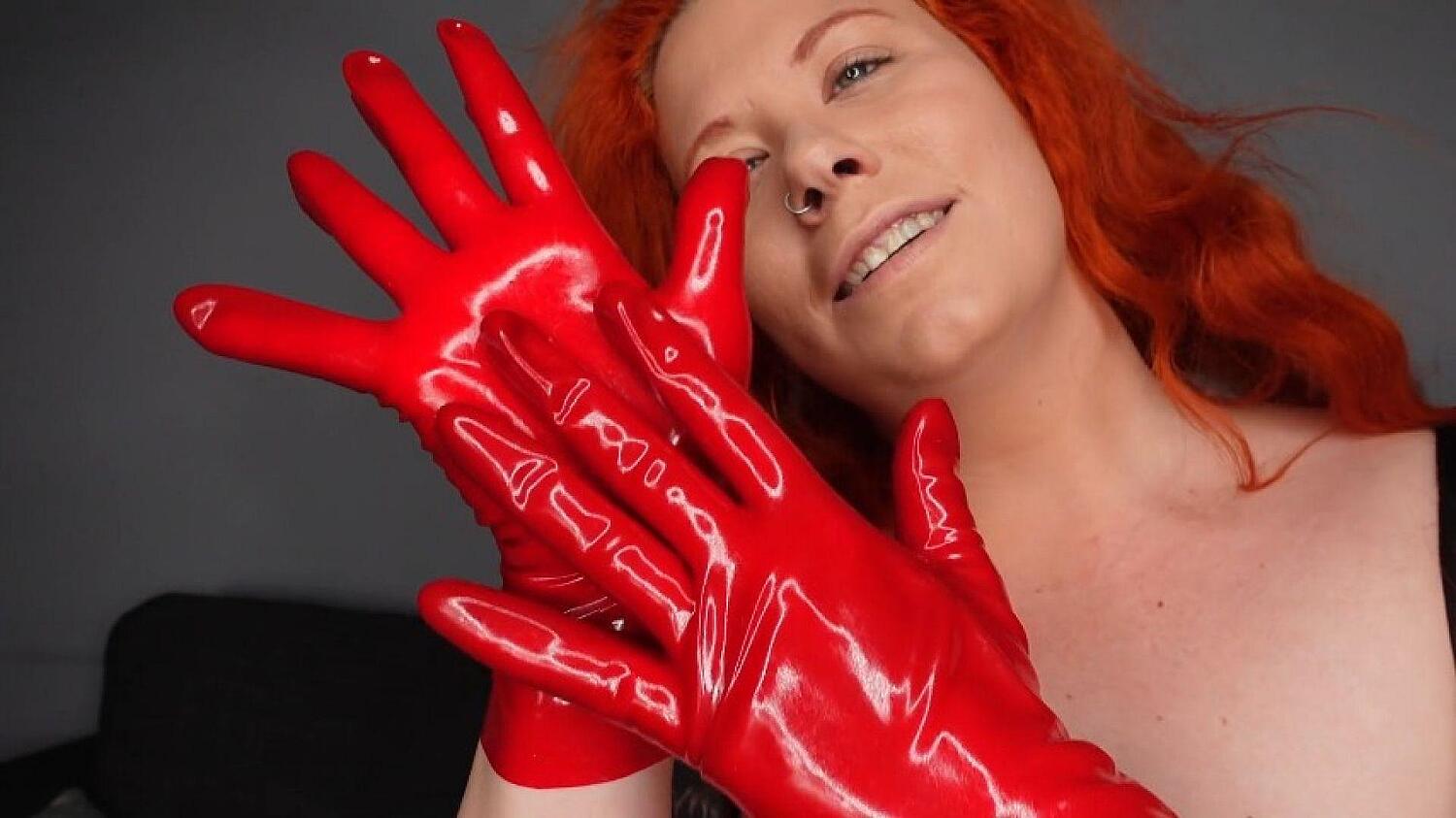 Shiny Short Red Latex Gloves JOI