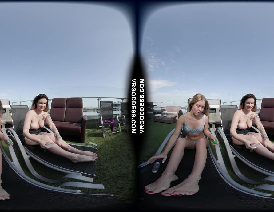 Melonie With Kristina Sunbathing Nude And Rubbing In Oil Under The Sun