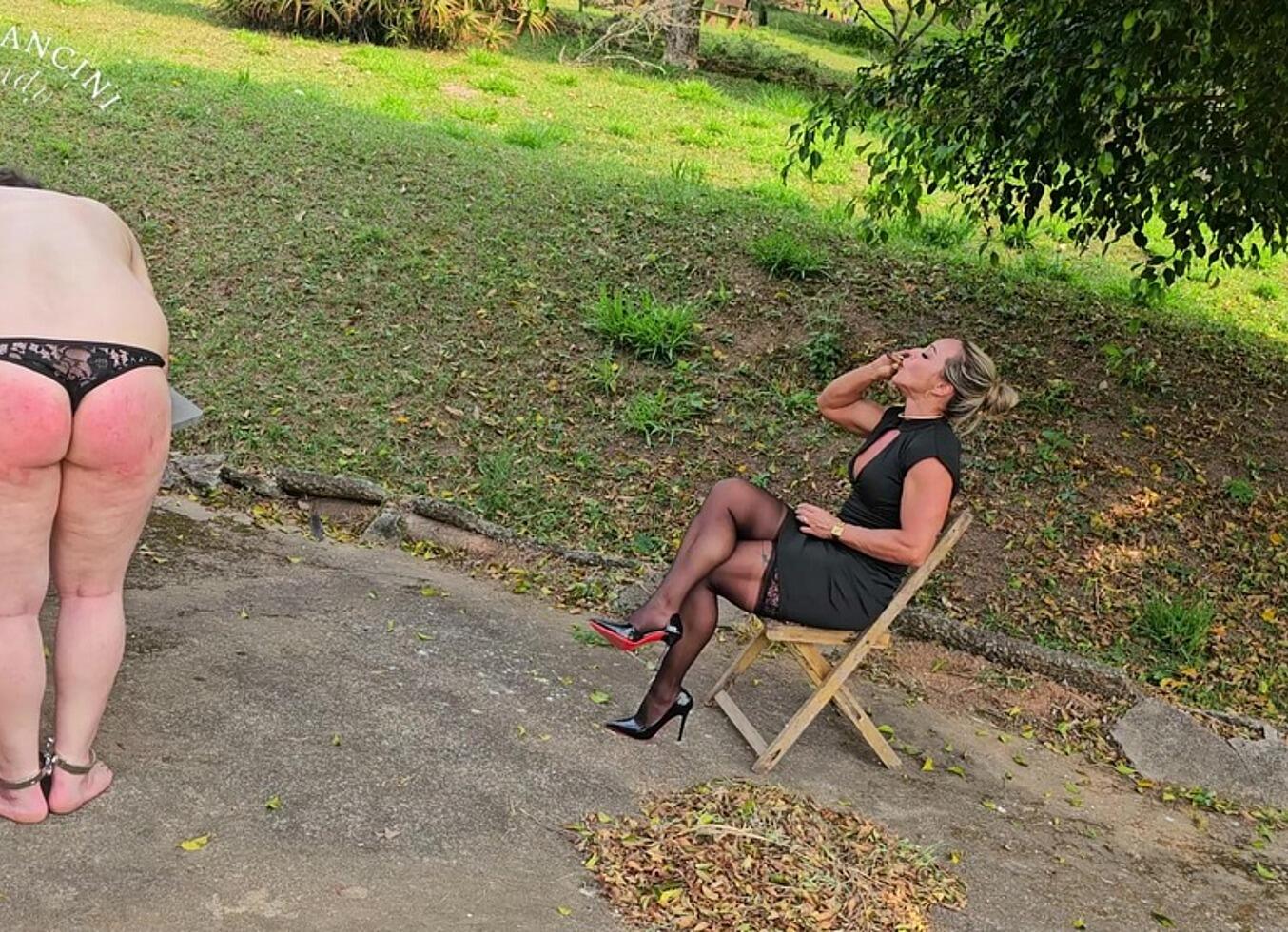 My Sissy In Bondage While I Enjoy My Cigar - Dangling Shoes