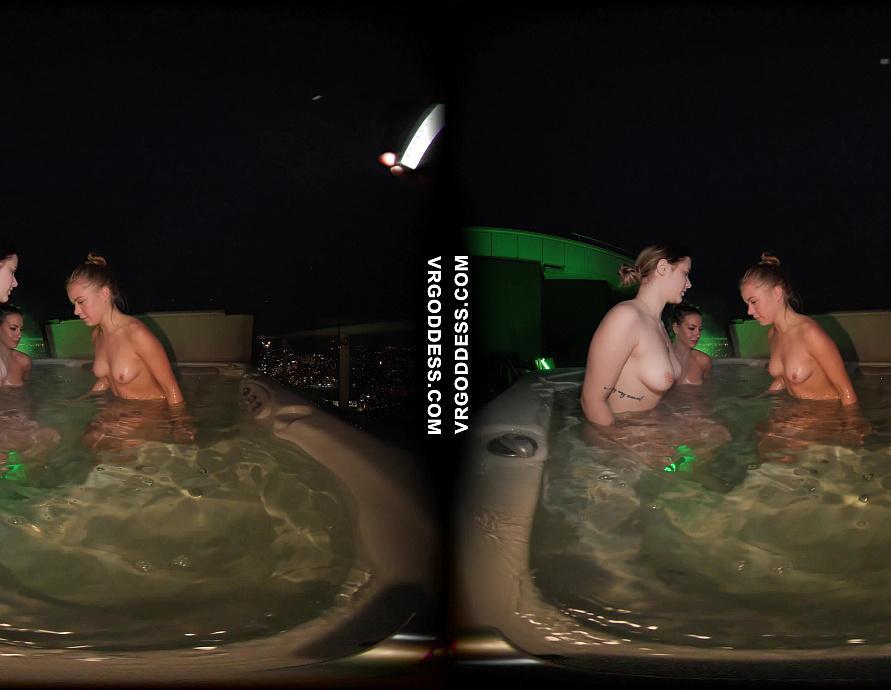 Threeway Hot Girl Late Night Fun In The Rooftop Jaccuzi And Shower With Kristina Melonie And Queen