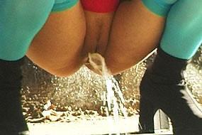 Girl Pees Close to Workers