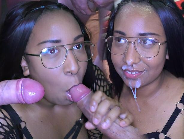 Glasses Wearing Ebony Sucking Off White Cocks