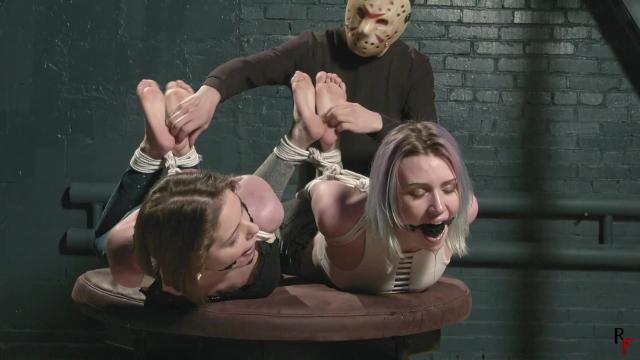 Leya And Astrid - Two Cuties Are Hogtied Together On The Turntable