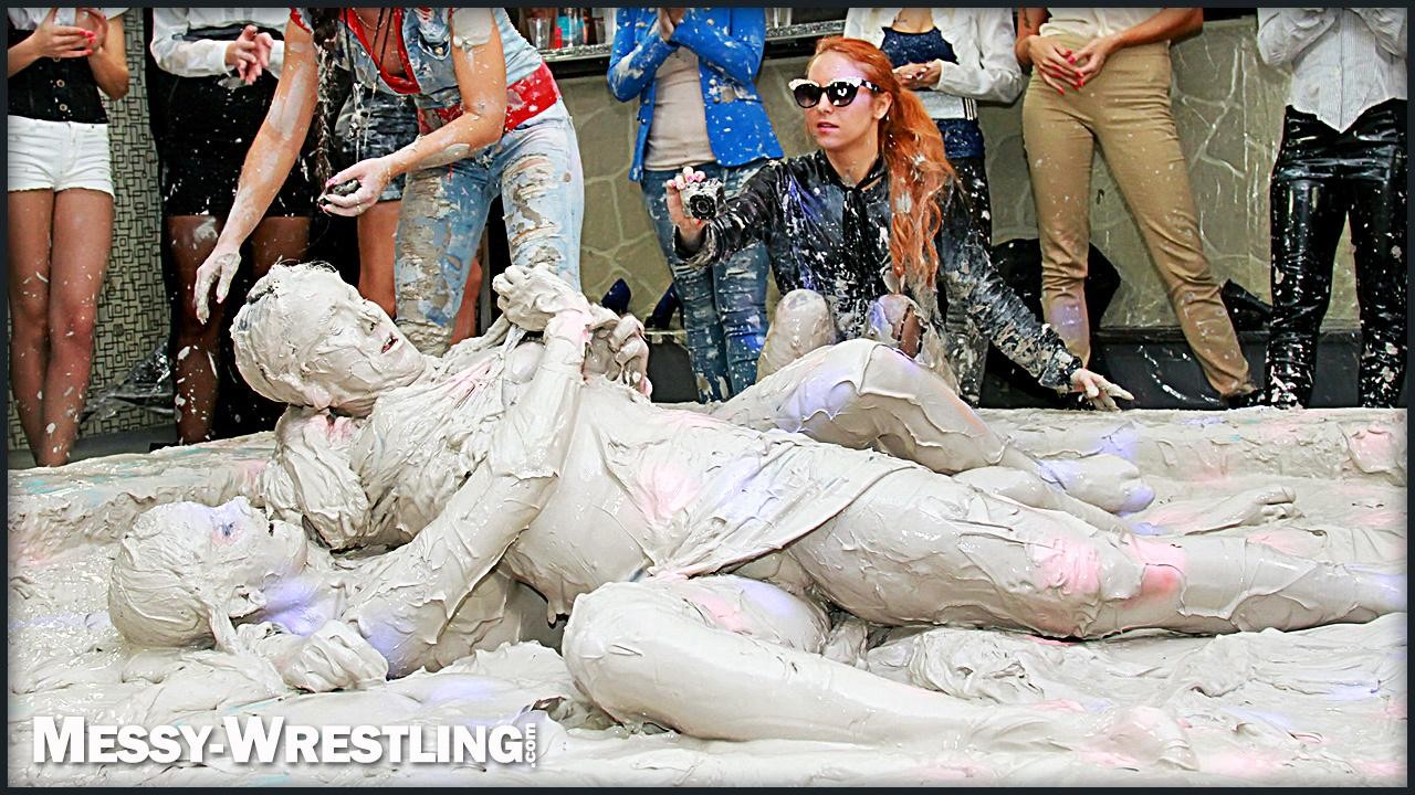Brunette Vs. Black-Haired - Blouse Beauties Bust a Move in the Mud! Topless Toppies ...
