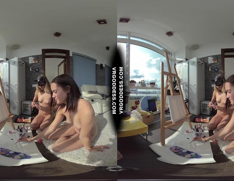 Highschool Girls Miss Pussycat and Rosalina Naked Painting Bodies Canvas Creative Porn