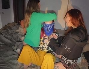 Cheri and Josie Blindfold Their Friend Poppy and Use Clothespins on Her Pussy Lips Hot Lesbians