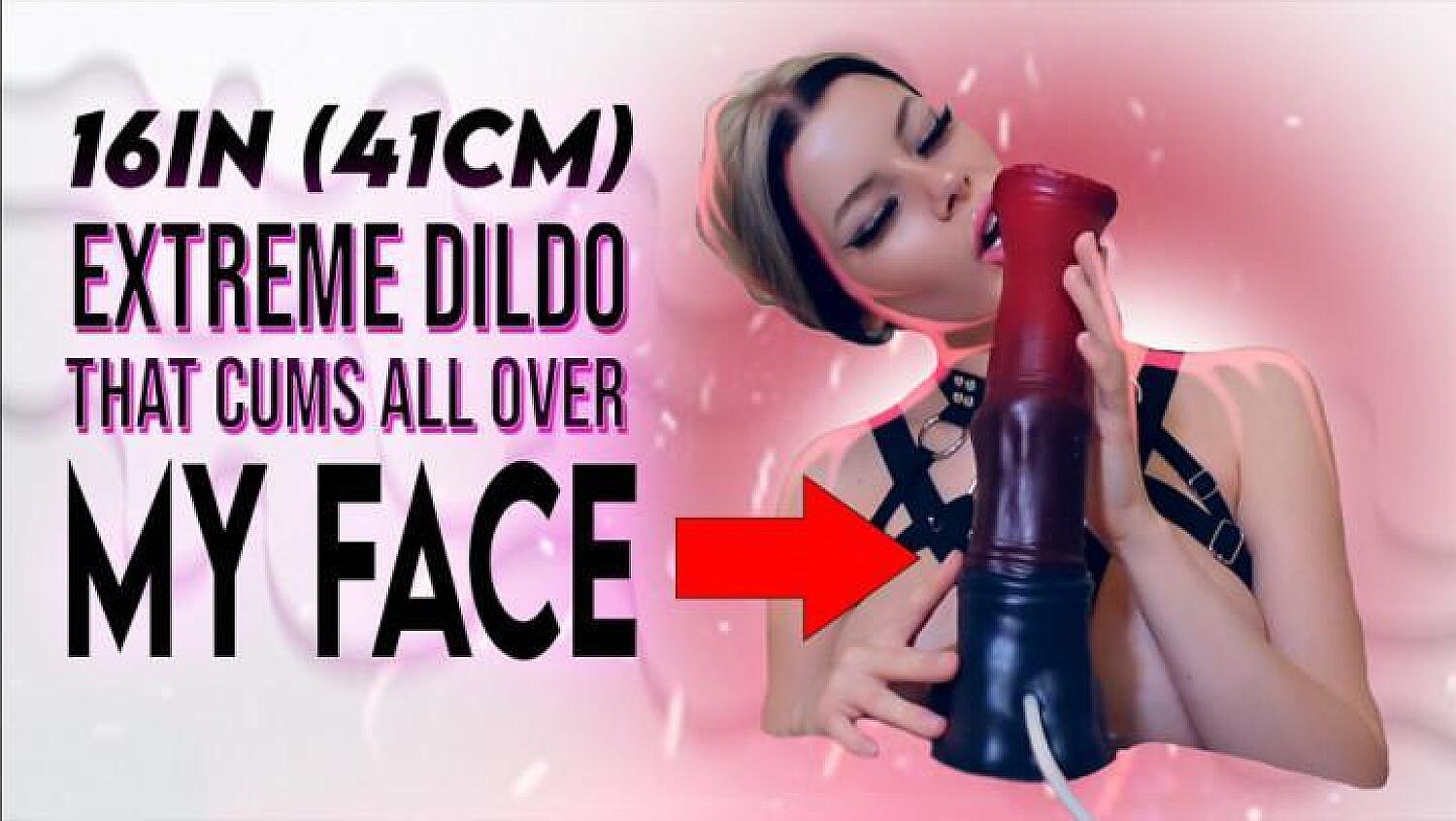 16" Extreme Dildo Blowjob Sloppy Facial