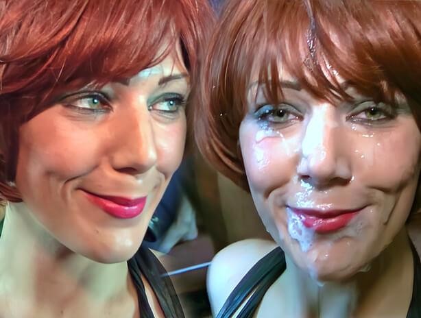 Shorter Haired Redhead Face Gets Coated in Cum