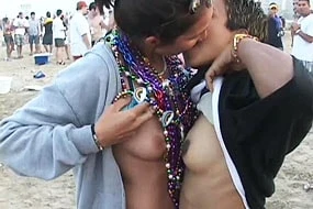 Latin Girls Kissing on Beach