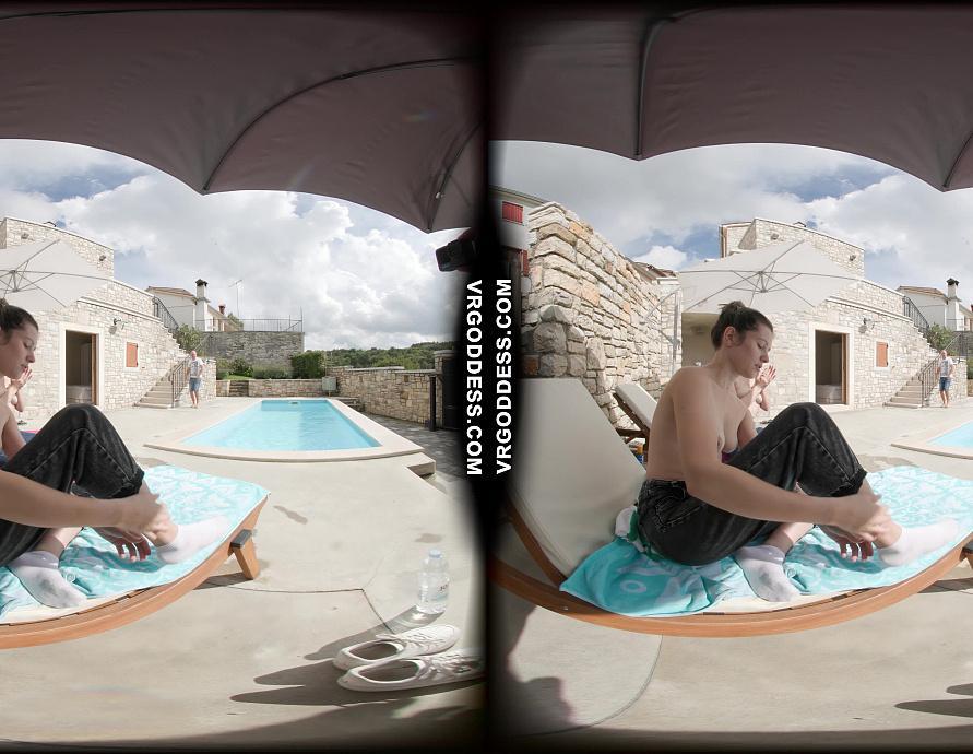 Josie Fresh and Her Friend Sofie Naked Poolside at an Italian Villa Eating and Sunbathing