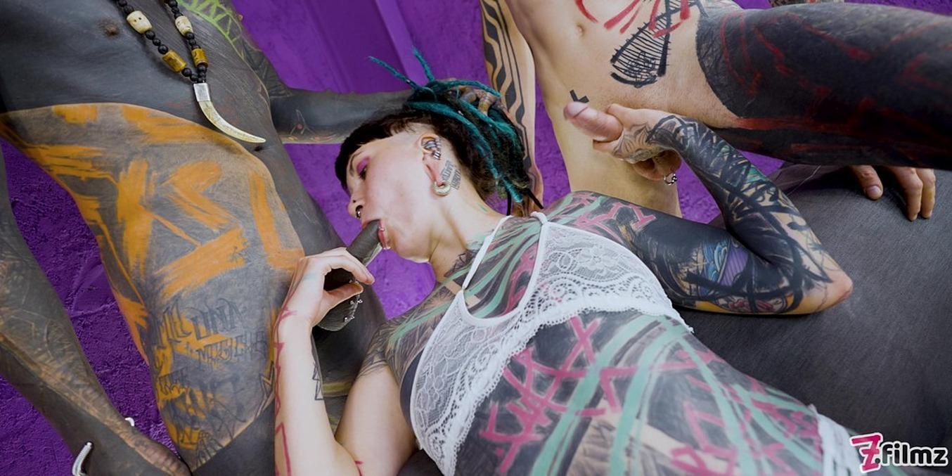 Tattoo Teen Rough Balls Deep Anal Threesome - DP, ATM