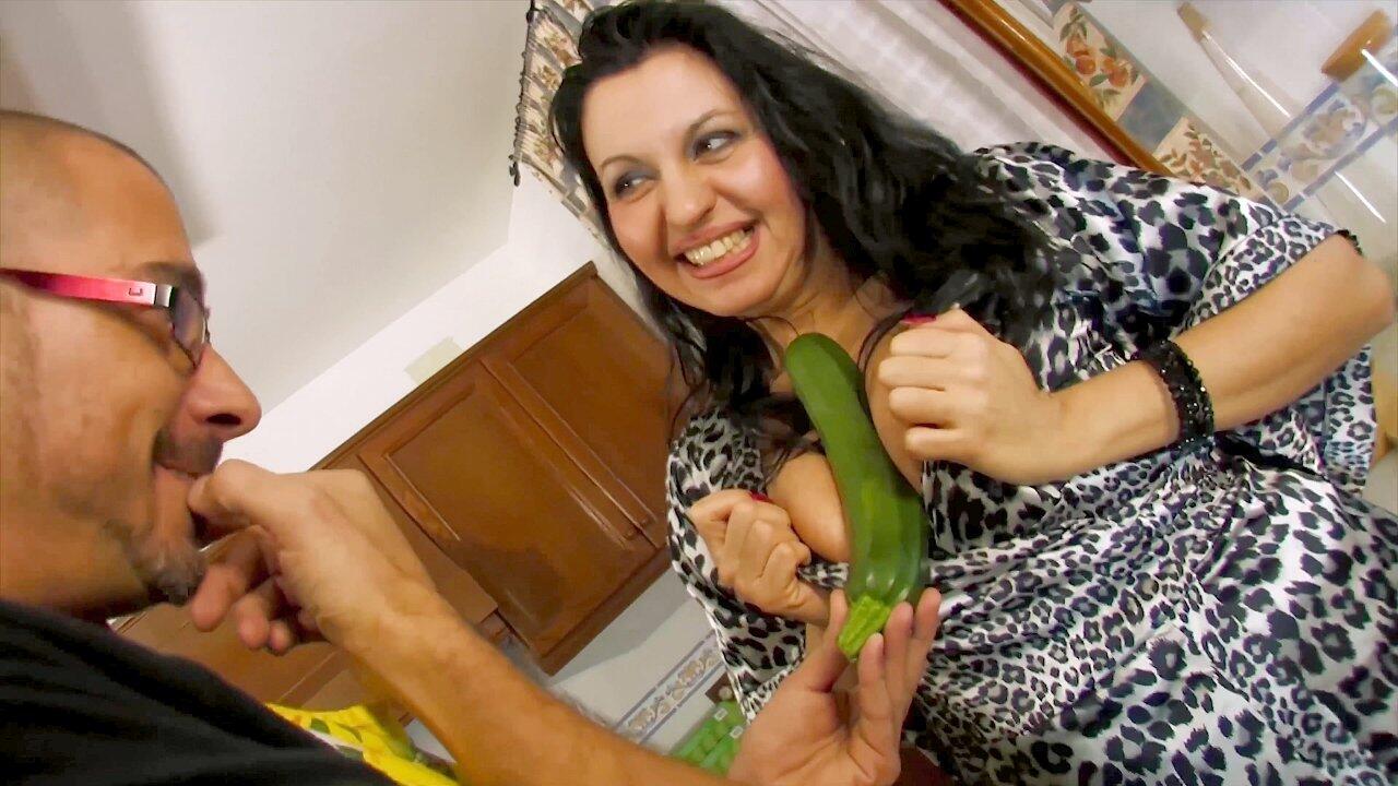 Italian MILF Sonia Rox Gets All Her Holes Used with Food Play in Kitchen