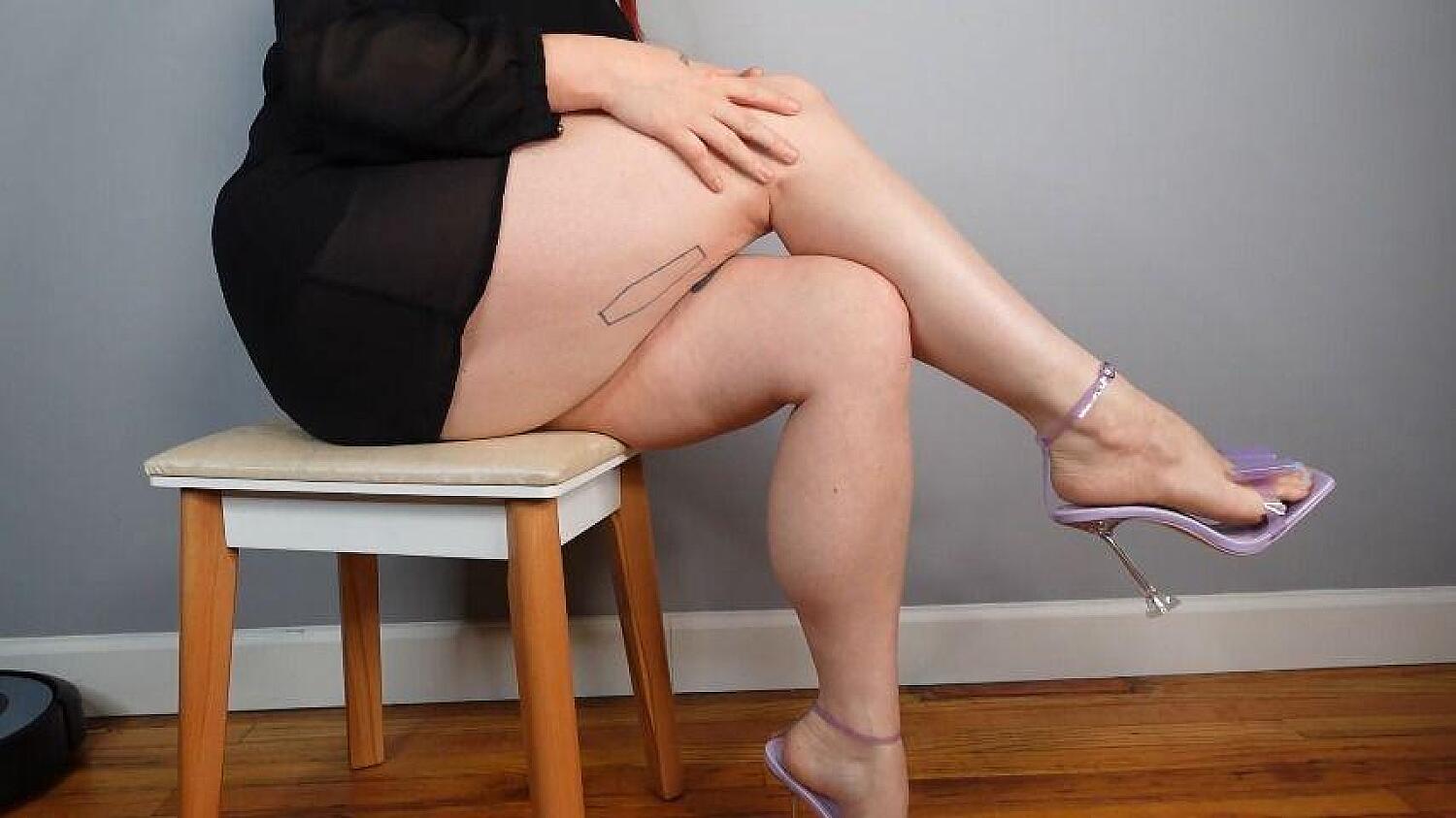 Leg Cross In Lavender Plastic Heels