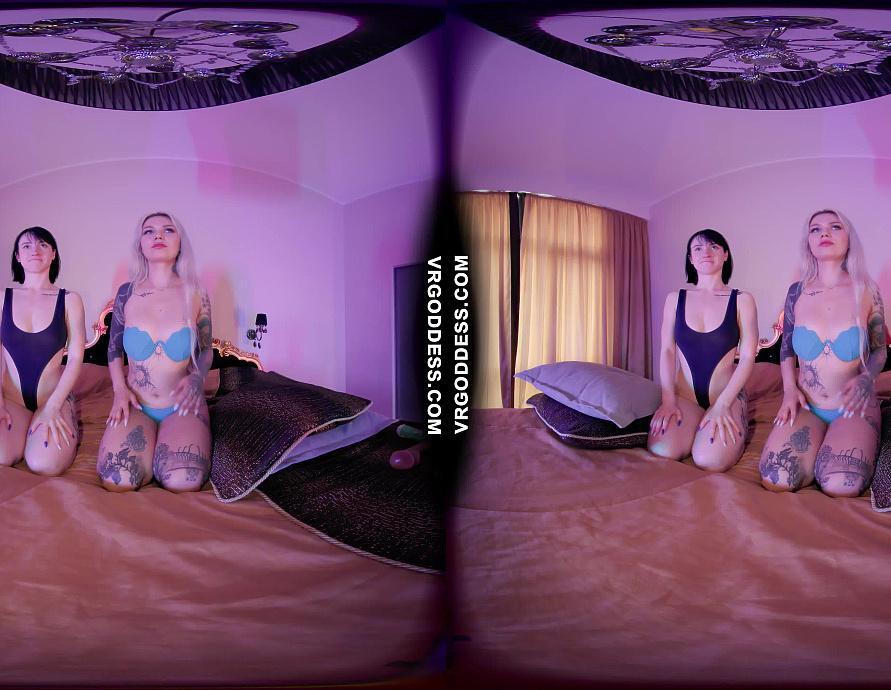 Double Dildo Lesbian Sex In The Bedroom Cheri And Aloida Fuck Eachother Silly