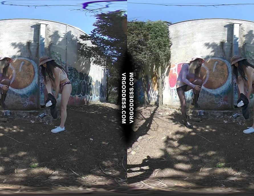 Matty and Josie on Vacation Graffiti Spray Painting and Dancing Nude Outdoors Urban Exploring