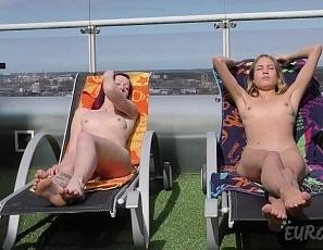 Hot New Model Bleika Sunbathing Nude with Miss Pussycat and Masturbating with a Dildo in Jacuzzi