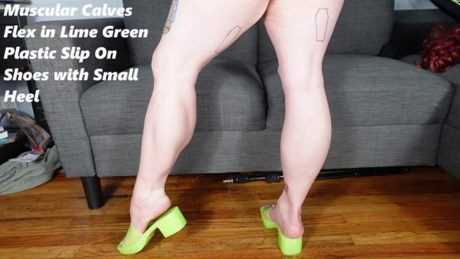 Muscular Calves Flex In Lime Green Plastic Slip On Shoes