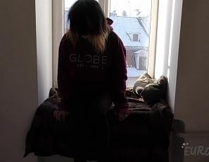 Tiny Andy Teen Pumping Her Pussy Swollen and Then Banging Herself Out with a Rabbit Dildo in Window