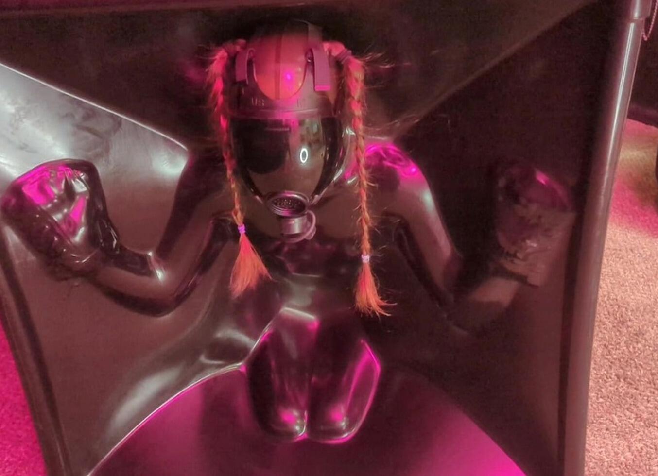 Latex Femdom Use Her Submissive Vacuum Cube Slave As Fleshlight