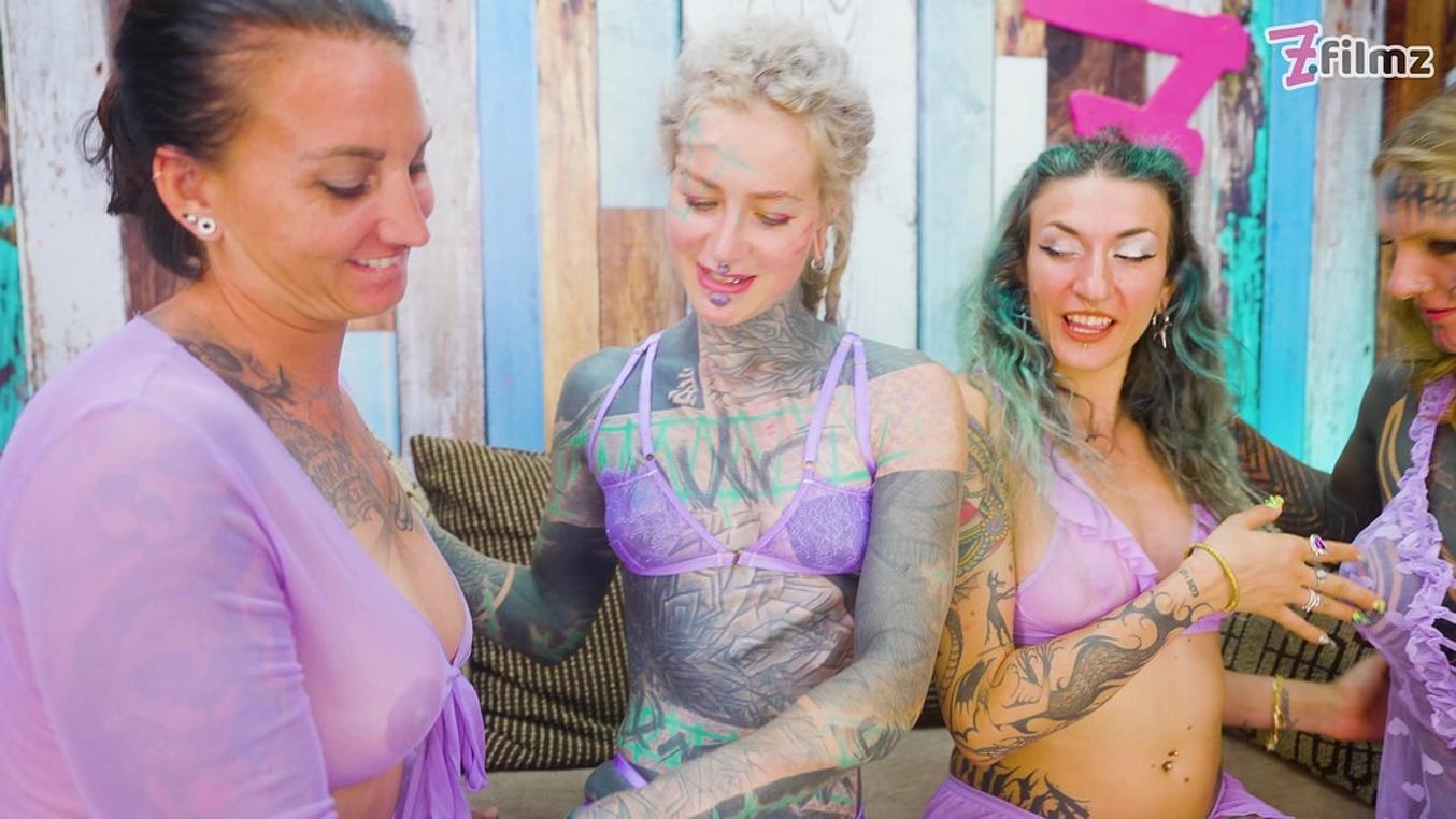 Lesbian Orgy - Anal And Squirt - Tattooed Girls Fuck Each Other Holes And Lick Tehre Cunts - ATM, Gapes, Squirting
