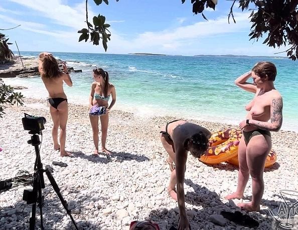 On Vacation Sunbathing on a Topless Beach Followed By Lesbain Dildo Sex Back in the Hotel