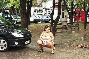 Chubby Girl Pissing in Rain