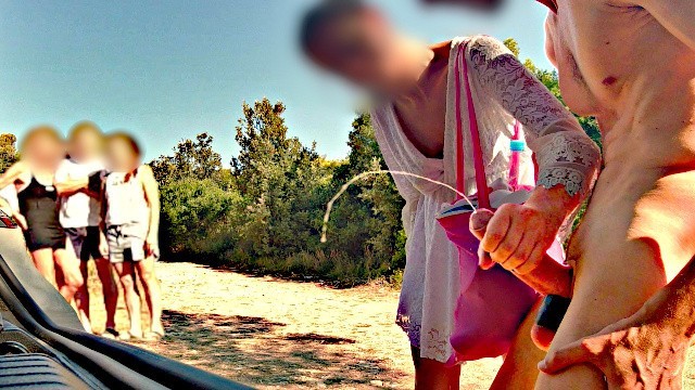 Beach Adventure: Cock Exposed to People and a Nasty Woman Makes Me Cum