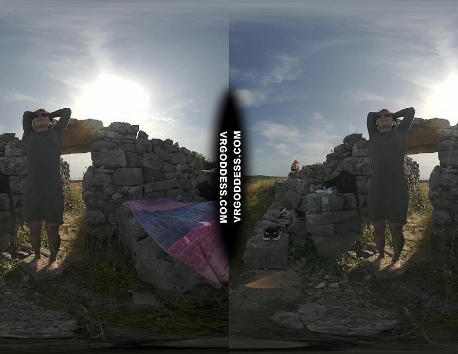 Hot Tattoo Model Brille Masturbating with Dildo and Hitachi Vibrator in Ancient Ruins Risky Public