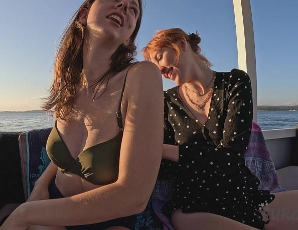 Vacation Naked Sunset Boat Ride Rebeka Ruby and Lily Mays Caressing Bodies and Pussy Kiss