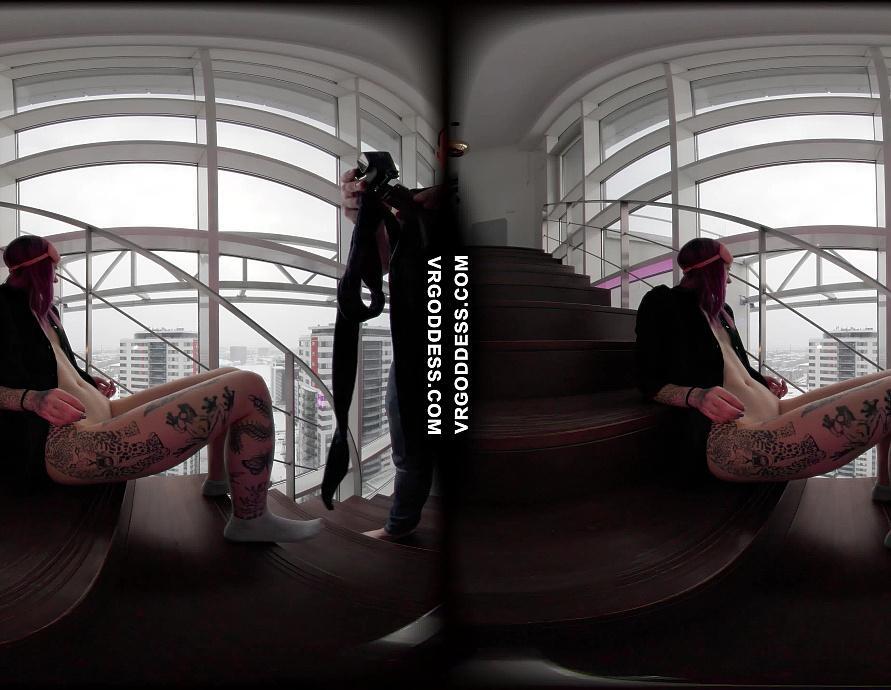 Bleika Blindfolded And Tied Up To The Stairs Dirty Director Using And Servicing Her Pussy
