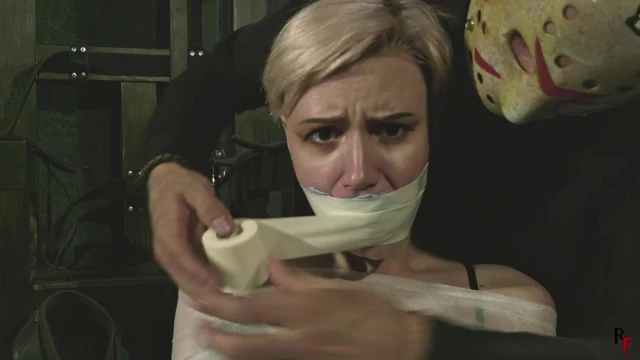 Barefoot Astrid Gets Mummified with White Bandages and Gagged Tightly