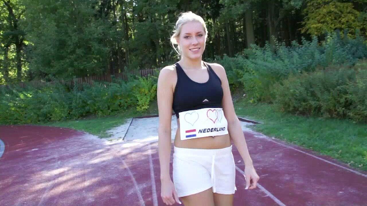 Blonde Coed Track Star Masturbates in the Locker Room