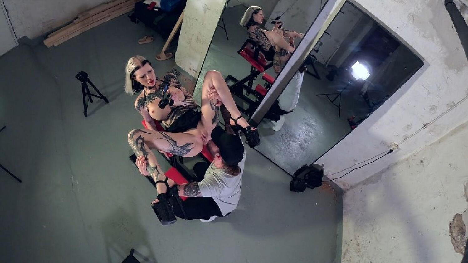 Goth Girl Spreads Legs On BDSM Bench And Gets Fucked