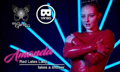 Red Latex Lady Takes a Shower