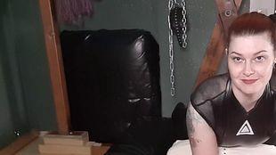 Leather Dominatrix Milks Her Slave Hard In A Straitjacket As Punishment!