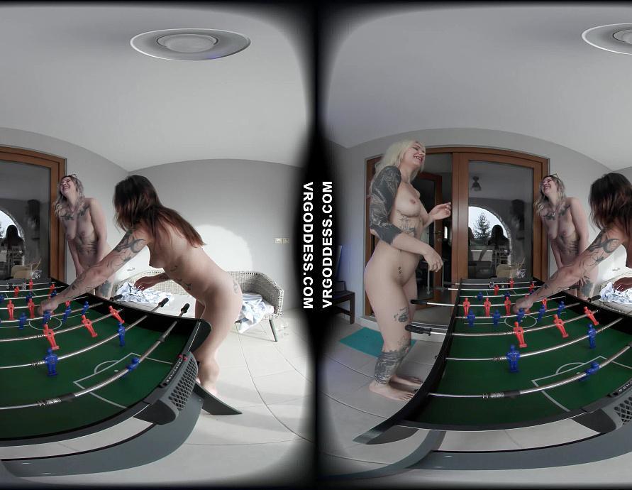 Nude Table Soccer Foosball Playing Tattoo Models On Vacation At The Italian Villa