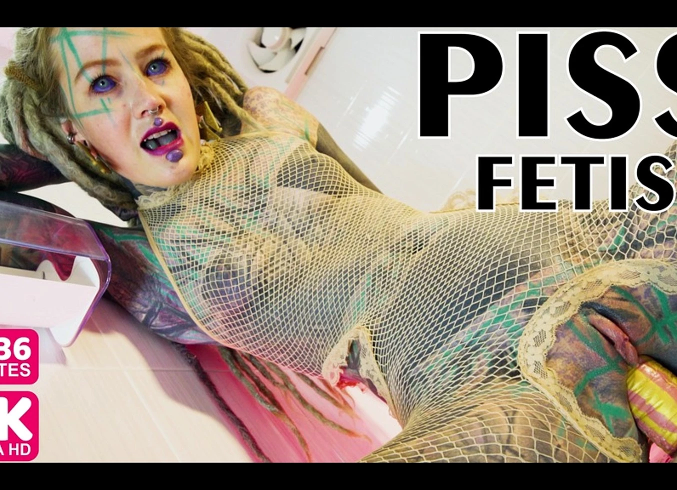 Alternative Tattoo Model Solo Piss Action - Anal Toy Masturbation, Pee Fetish, Dreads