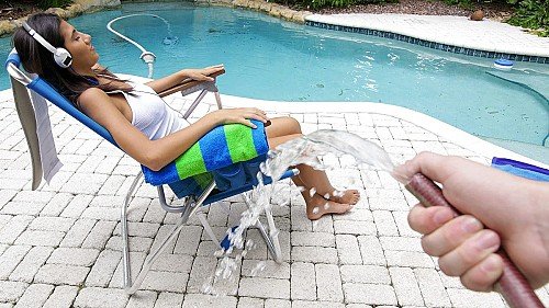 Sunbathing Latina Gets Pranked