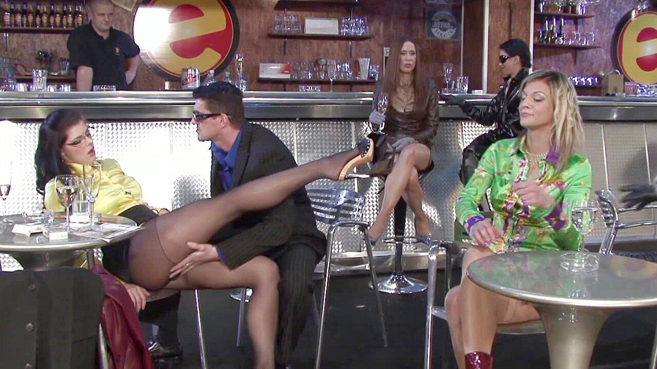 Three Hot Eurobabes Squirt Each Other with Pussy Juice in Orgy at the Cafe
