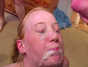 Blonde, Redhead and Black Girl Share Facial Cumshots