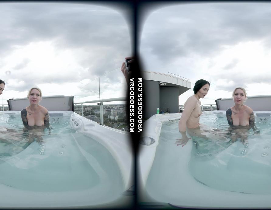 Double Dildo Lesbian Sex In The Rooftop Jacuzzi With Matty Mila Perez And Cheri